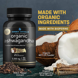 Organic Ashwagandha Root 2250mg with Organic MCT Oil Powder & Black Pepper