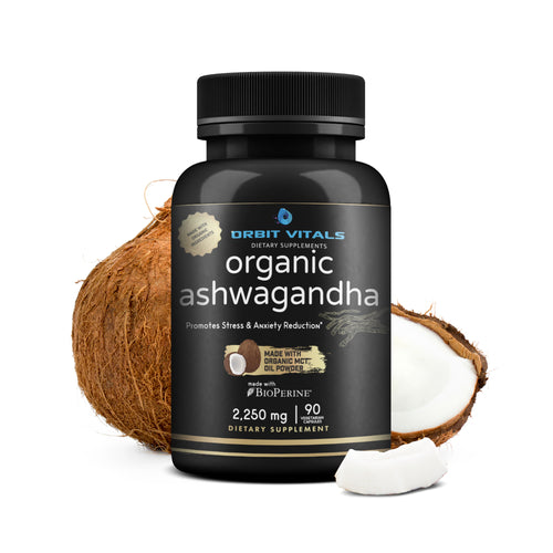 Organic Ashwagandha Root 2250mg with Organic MCT Oil Powder & Black Pepper